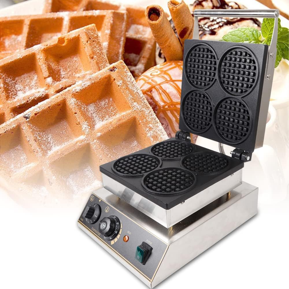 16 Grids Commercial Electric Waffle Maker 1750W,Non-stick Waffle Machine 50300℃ Temp,Stainless Steel Mini Round Waffle Maker Machine for Restaurant,110V (13Inch)