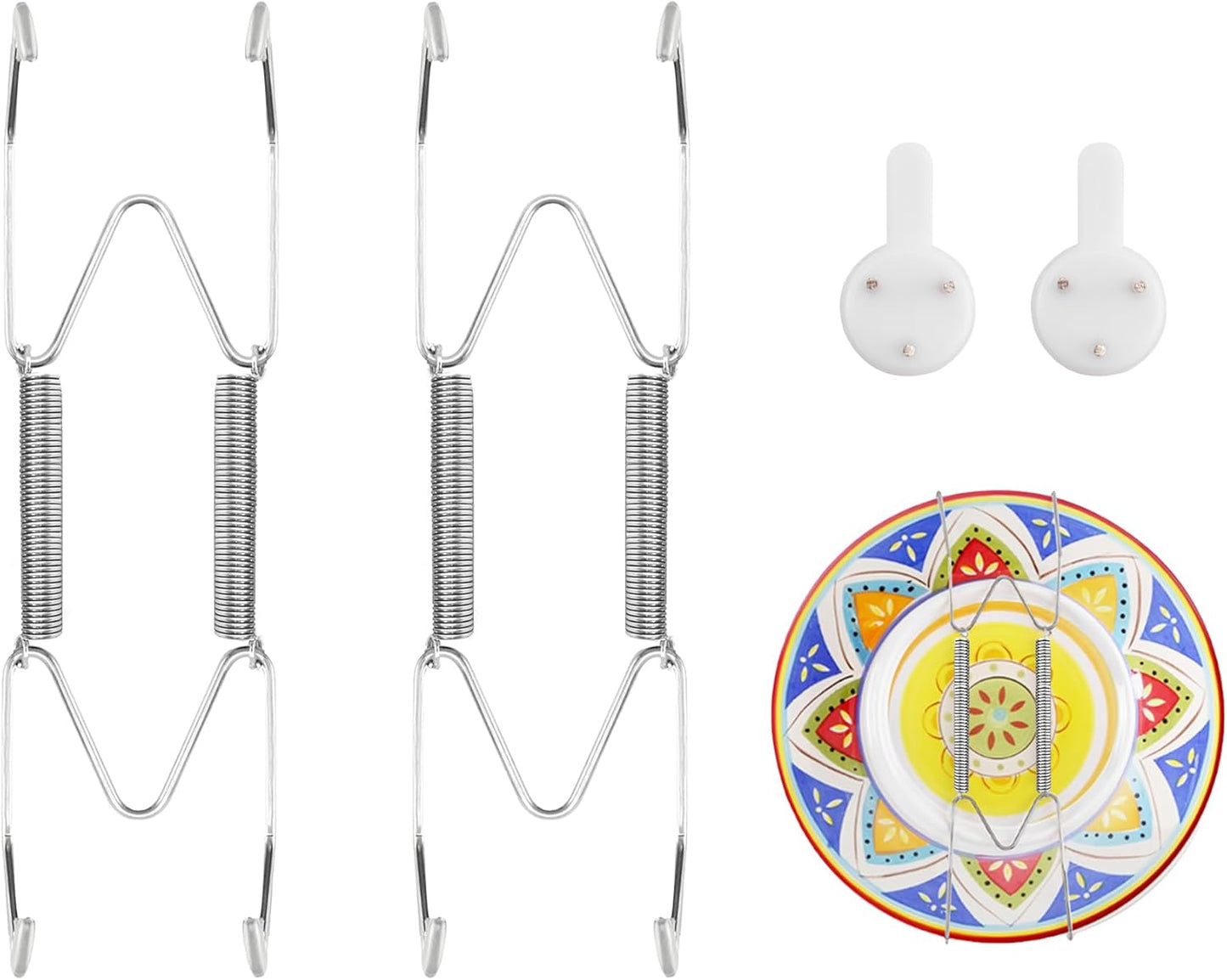 2 Pack Plate Hangers for The Wall Suitable for 6-8 inch Small Decorative Plate, Invisible Stainless Steel Plate Hangers for Display with Wall Hooks, for Plates/Platter/Dish/Picture(Silver)