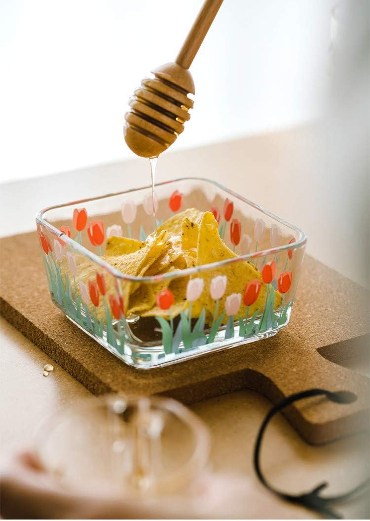 9 OZ Small Flower Candy Dish Floral Candy Bowl Cute Square Tulip Glass Bowl for Snack,Dessert，Fruit,Icecream,Yogurt,Dipping,Mini Clear Serving Bowl