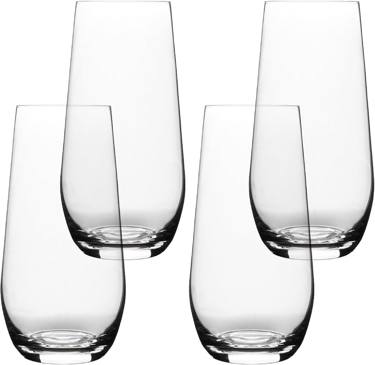 over&back 19oz Traditional Glassware - Set of 4 Classic Stemless Drinking Glasses for Parties, Get-togethers, and More - Mouth-Blown - Wine Cups for Kitchen and Dining Room - Clear