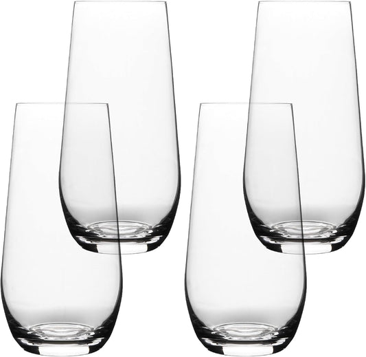 over&back 19oz Traditional Glassware - Set of 4 Classic Stemless Drinking Glasses for Parties, Get-togethers, and More - Mouth-Blown - Wine Cups for Kitchen and Dining Room - Clear