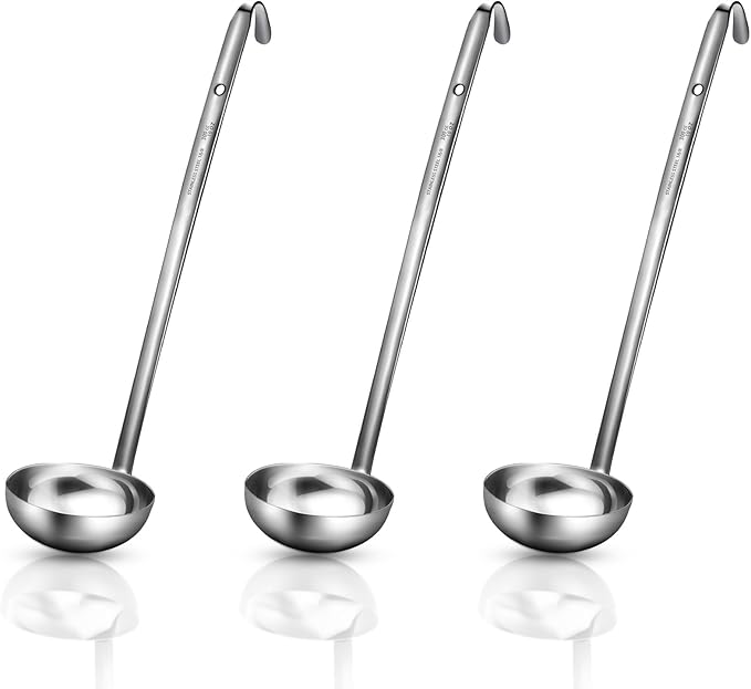 meekoo 3 Pieces Stainless Steel Ladle Soup Handle Ladle with Pouring Rim for Kitchen Cooking Soup Sauce(10 oz)
