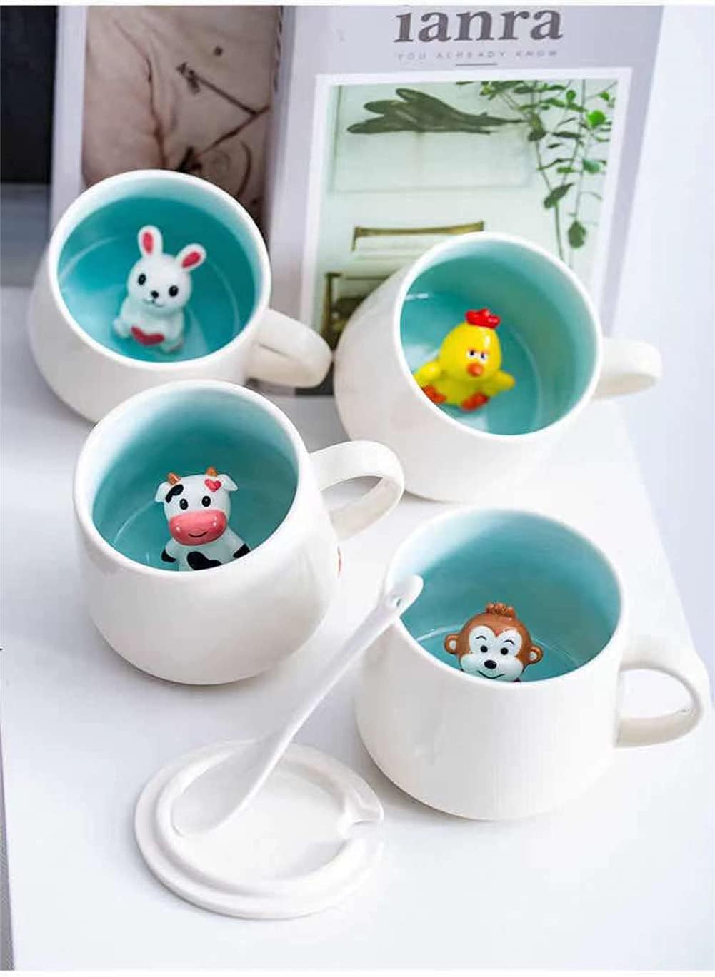 Surprise 3D Coffee Mug Animal Inside 12 oz with Baby Cow,Cute Cartoon Handmade Ceramics Cup,Christmas Birthday Surprise for Friends Family or Kids (Baby Cow)