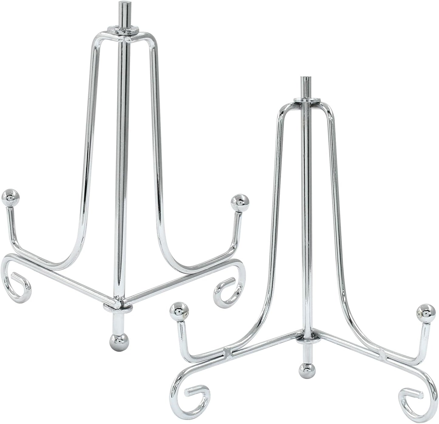 Hordion 2 Pack Plate Stand, 4 Inch Silver Iron Easel Photo Display Stand Plate Holder for Picture Frame Book Tabletop Art Platter