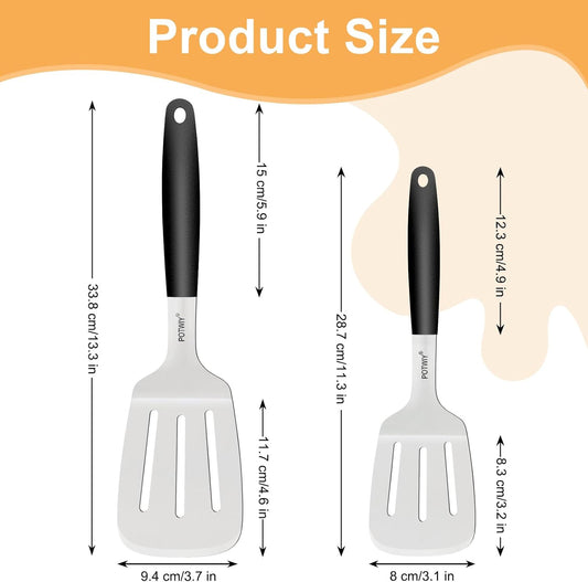 Stainless Steel Spatula Set, 2 Pcs Slotted Spatulas for Kitchen Use, Metal Turner with Silicone Handle for Cast Iron Skillet, Grilling, Cooking Utensils for Flipping Steak, B