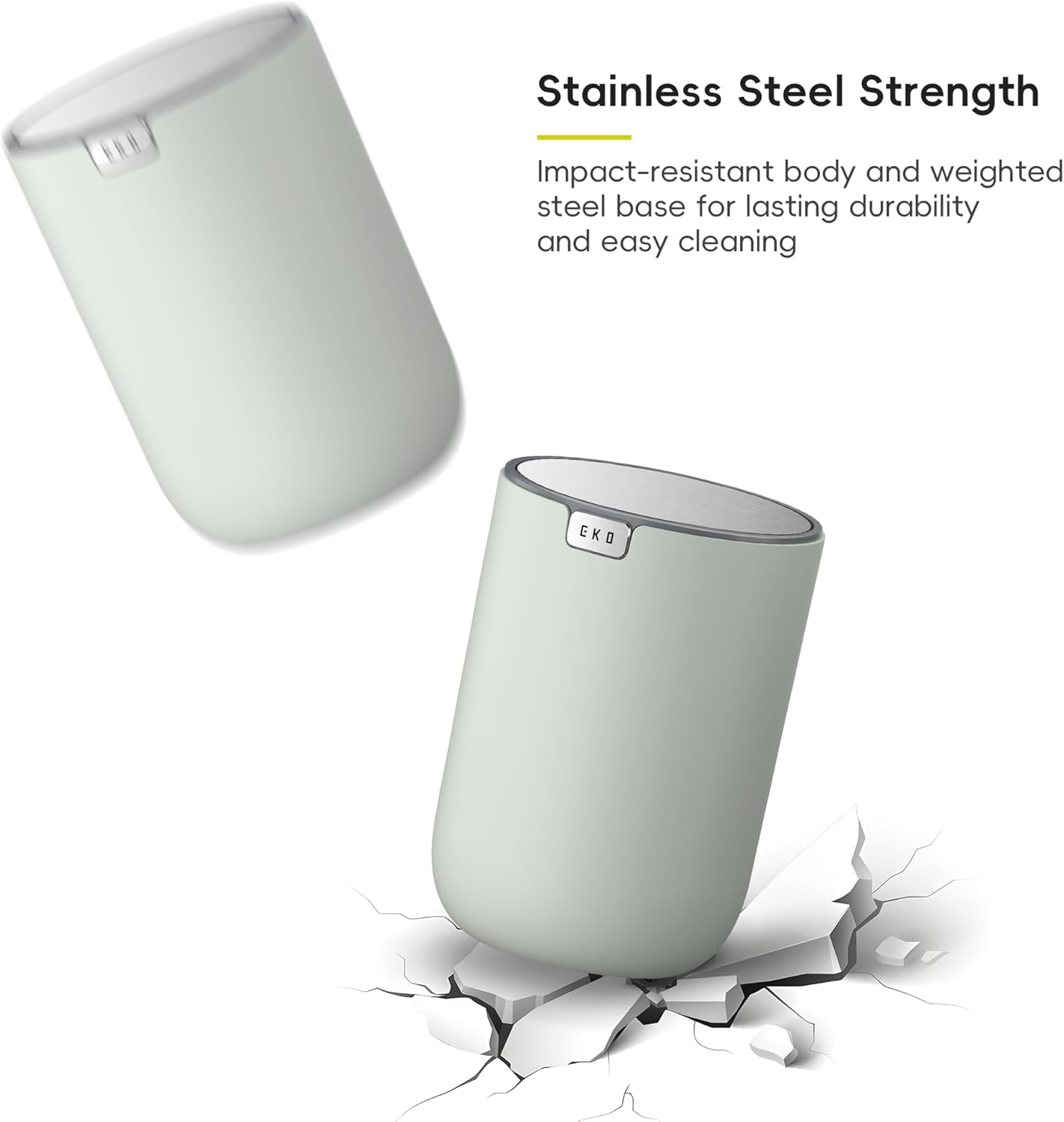 EKO Mini Desk Trash Can with Swing-Top Lid 0.4 Gallon Small Table Round Wastebasket for Office, Home, Car (Sage)