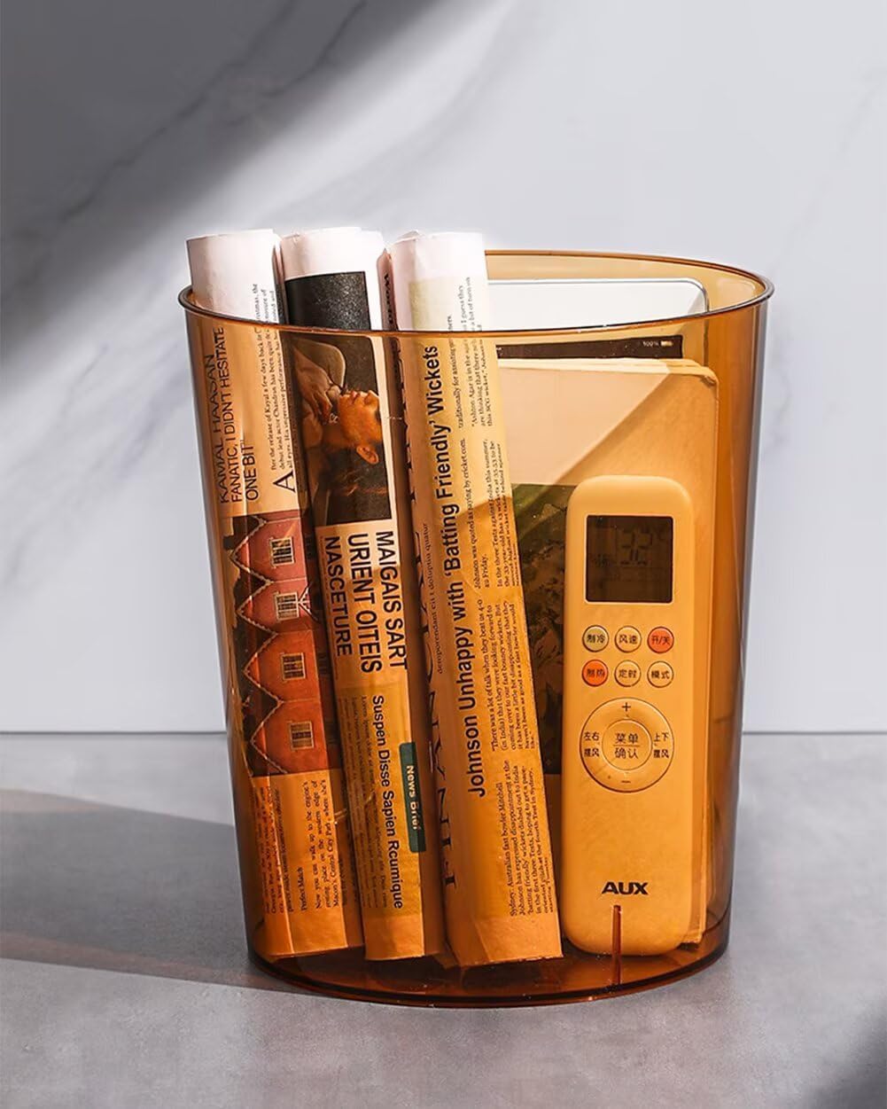 Bathroom Trash Can 8.7 x 7.1 x 9.8 Inch Small Trash Can Plastic Wastebasket Large Capacity Orange Round Garbage Can for Bathroom Bedroom Office Kitchen Dorm Room (L)