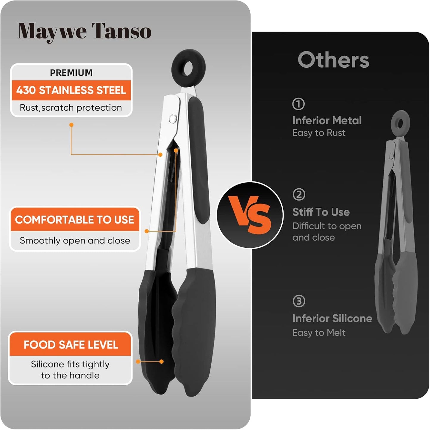 Small Silicone Tongs for Cooking,3 PCS 7-Inch Mini Serving Tong-600°F Heat Resistant Non Stick Stainless Steel Tong s with Silicone Tips Food Tong Cooking Tongs for Salad,Buffet Serving(Black)