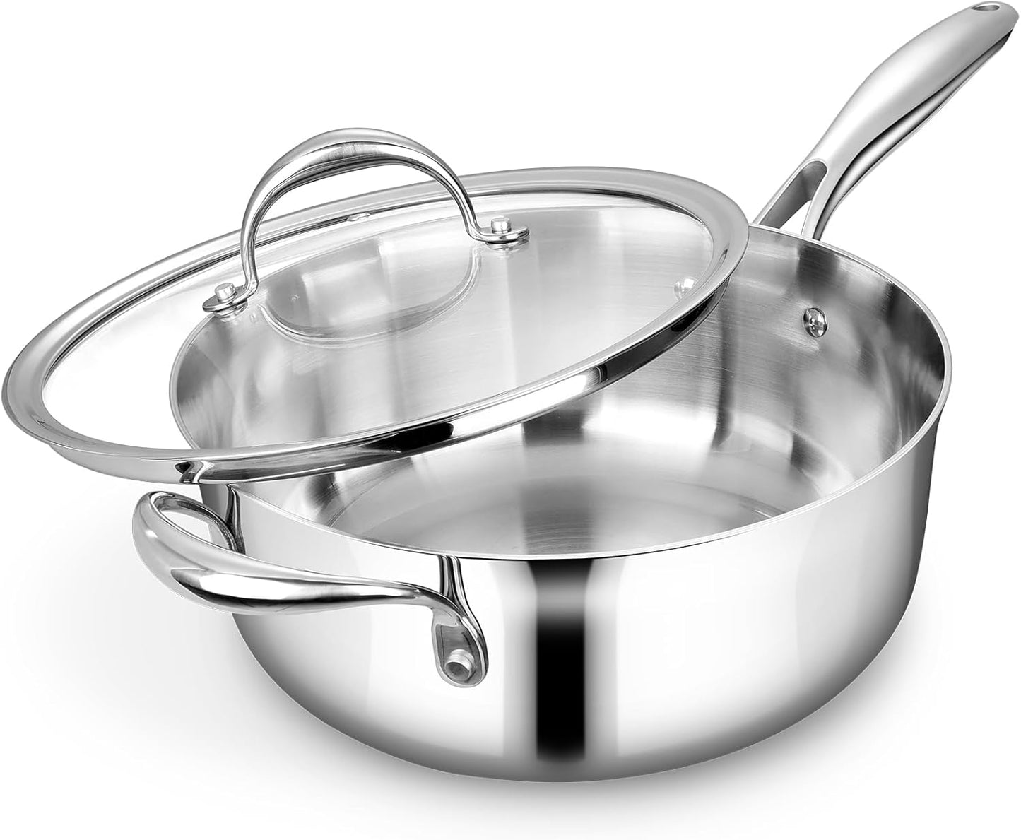 KEAWELL K3 Premium 4-Quart Tri-Ply Stainless Steel Sauté Pan with Lid, Induction & Oven Safe up to 600°F, Even Heating, Professional Cookware for All Stovetops (4-Qt)