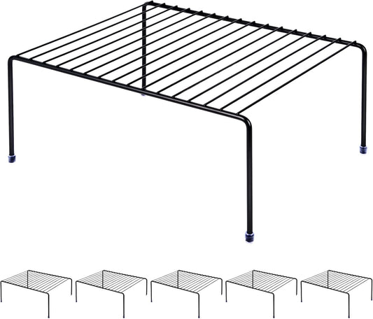 Kitchen Cabinet Storage Shelf Rack/Plastic Feet - (13.1 x 10.2 Inch) - Steel Metal - Rust Resistant Finish - Cups, Dishes, Cabinet & Pantry Organization (6, Black)