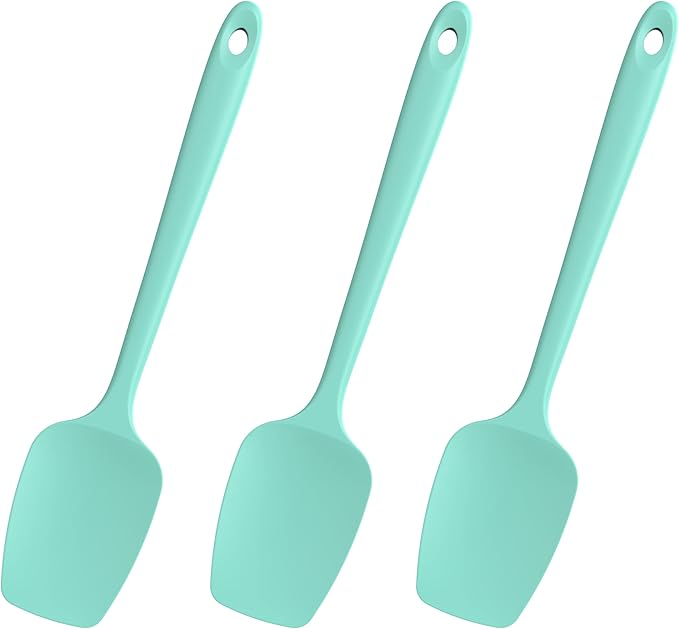 Heat Resistant Silicone Spoon Spatulas, Doosu 600°F High Temp Flexible Cooking Spoons Kitchen Spoonula Scratch-Proof for Mixing Stirring Scraping Serving Non-Stick Cookware (Set of 3, Aqua Sky)