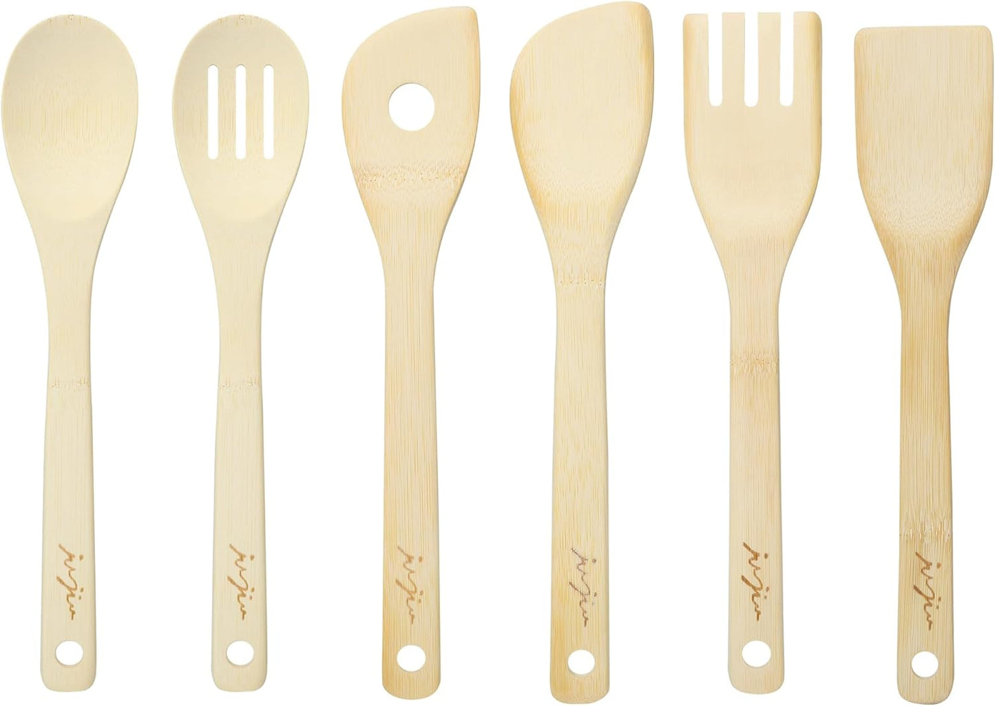 Wooden Spoons & Spatulas 6-Piece Bamboo Kitchen Utensil Set - Natural Material Scraper & Strainer Cooking Tools