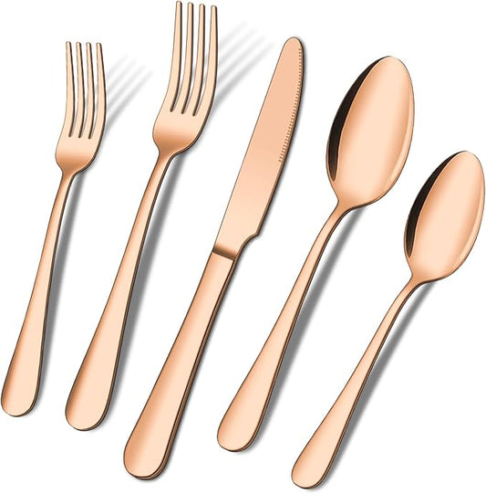 20 Piece Matte Copper Silverware Set, ENLOY Rose Gold Stainless Steel Flatware Cutlery Set for 4, Kitchen Utensil Set Service for 4, Include Knife Fork Spoon, Mirror Polished, Dishwasher Safe