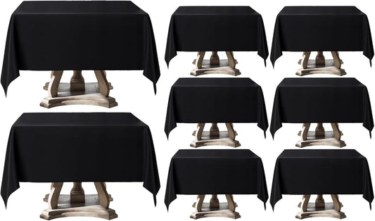 Square Tablecloth 52 x 52 Inch Black 8 Pack Tablecloths Stain-Wrinkle Resistant Washable Polyester Table Cloths for Holiday, Buffet Parties,and Wedding