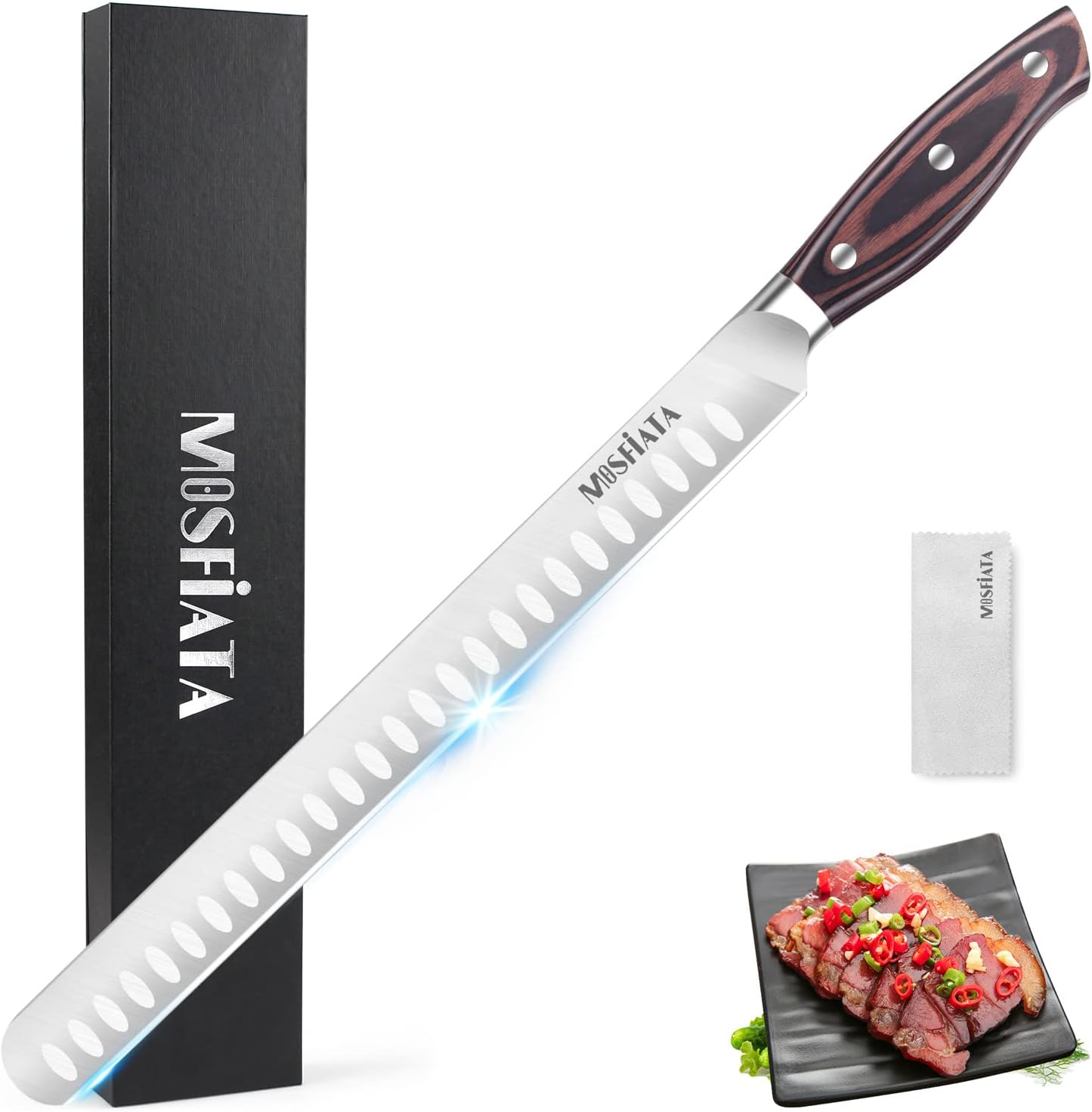 MOSFiATA 12" Slicing Carving Knife –BBQMeat Cutting Knife-Forged High Carbon German Steel – Ergonomic Handle Design-With Gift Box