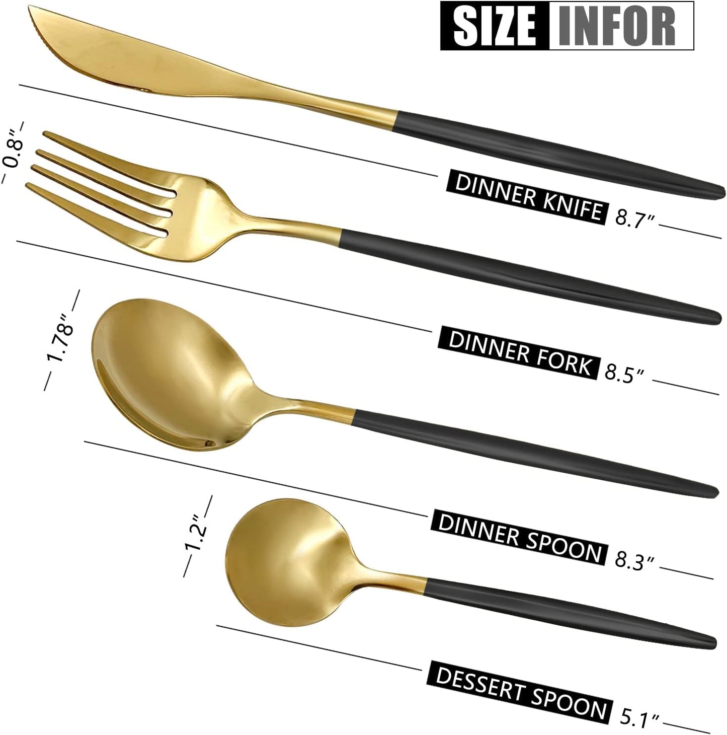 Gold Silverware Set, 24-Piece Stainless Steel Flatware, Flatware Set for 6, Knife Fork Spoon, Home Dinnerware Tableware Set for 6, Cutlery Set, Include Knives/Forks/Spoons