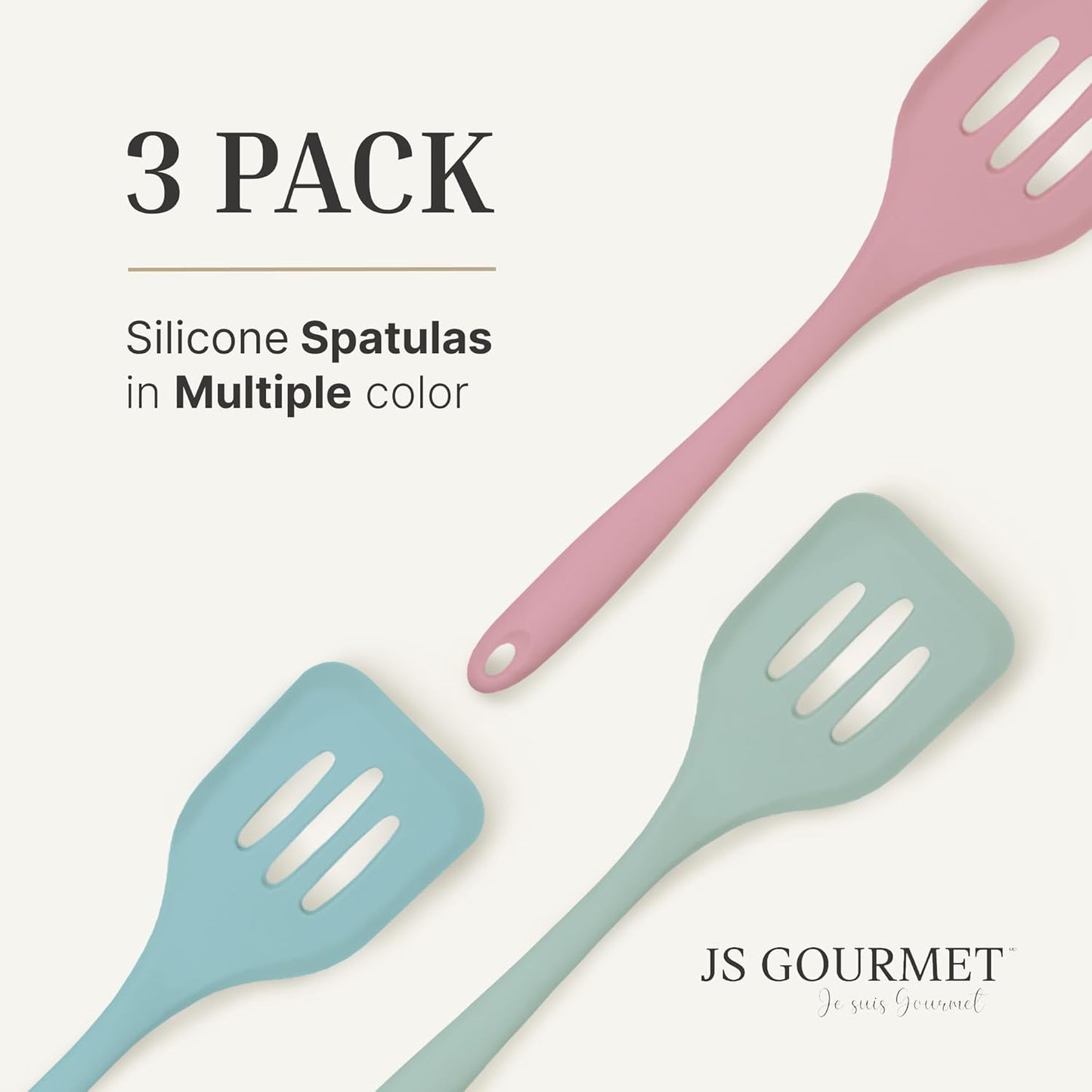 3 Pcs Colorful Silicone Slotted Turner Set, Heat Resistant Non-Scratch Kitchen Spatula Flipper with Comfortable Handle for Non-Stick Cookware