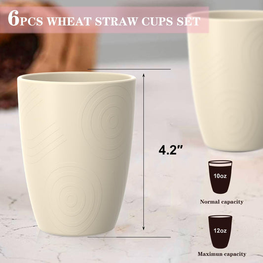 Homienly Wheat Straw Cups, Alternative to Plastic Cups Set of 6, Premium Drinking Glasses - 12 OZ, Unbreakable Drinking Cup, Dishwasher & Microwave Safe Tumbler Cup for Kitchen, Kids, Picnic - Beige