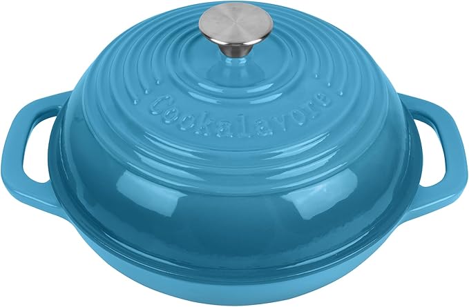 Premium Enameled Cast Iron Dutch Oven for Bread Baking | Non-Stick 2QT Oval Bread Oven with Lid | Perfect for Sourdough, Loaf, and Artisan Baking (Round Blue, 5 QT)