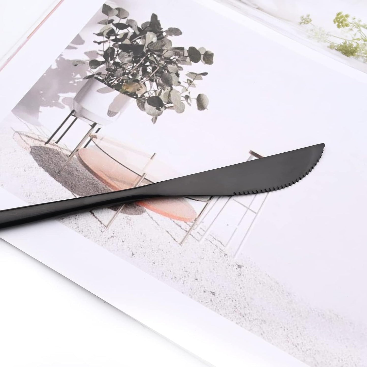 24-Piece Mirror Black Polished Flatware, 18/0 Stainless Steel Dinnerware Set Include Knife Fork Spoon Teaspoon Cutlery Set For Home Restaurant and Party Service For 6, Dishwasher Safe