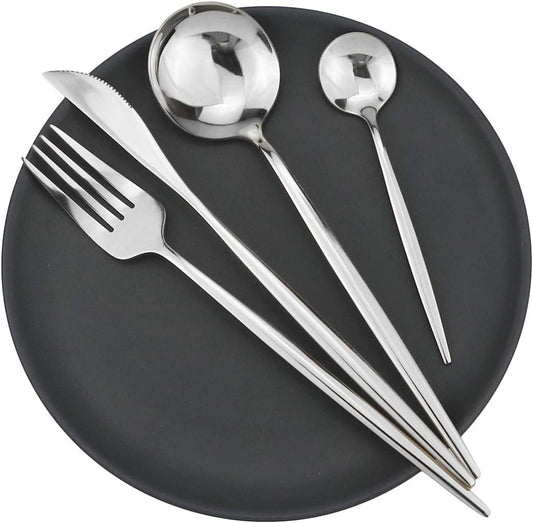 Gugrida 24-Piece Silverware Set - 18/10 Stainless Steel Reusable Utensils Forks Spoons Knives Set, Mirror Polished Cutlery Flatware Set, Great for Family Gatherings & Daily Use (6 set, Silver)