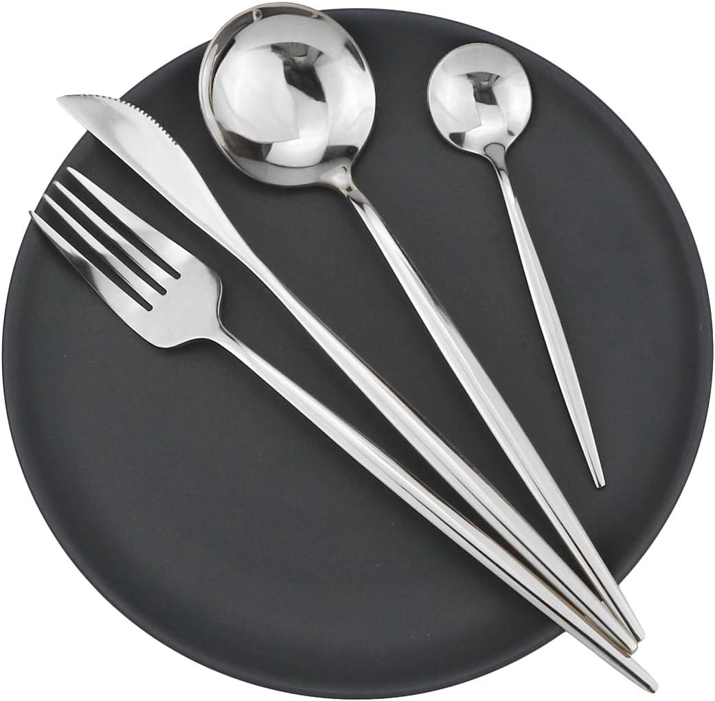Gugrida 40-Piece Silverware Set 18/10 Stainless Steel Reusable Utensils Forks Spoons Knives Set, Mirror Polished Cutlery Flatware Set, Great for Family Gatherings & Daily Use (Service for 10, Silver)