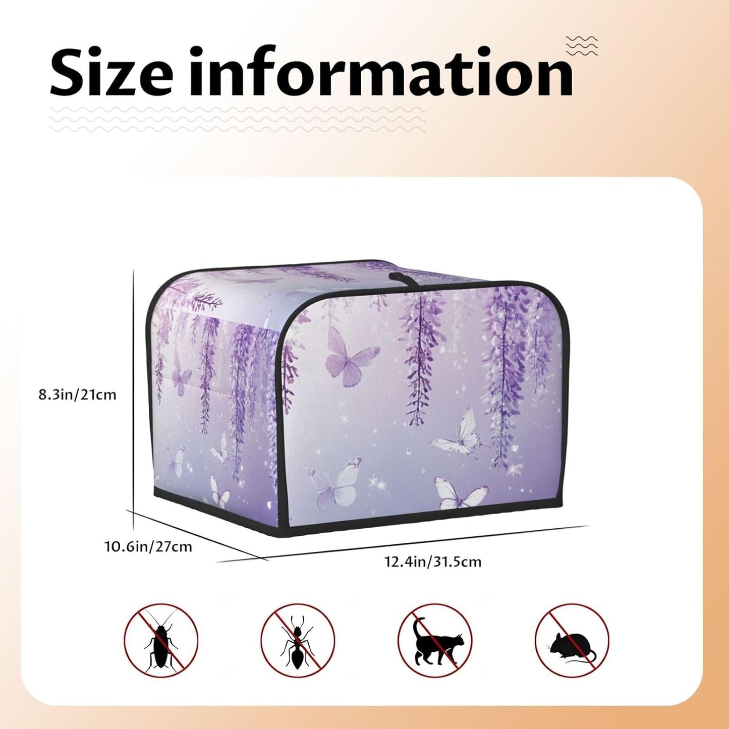 Toaster Cover 4 Slice Lavender Butterfly Light Purple Flower Kitchen Small Appliance Covers with Pockets Dust and Fingerprint Protection