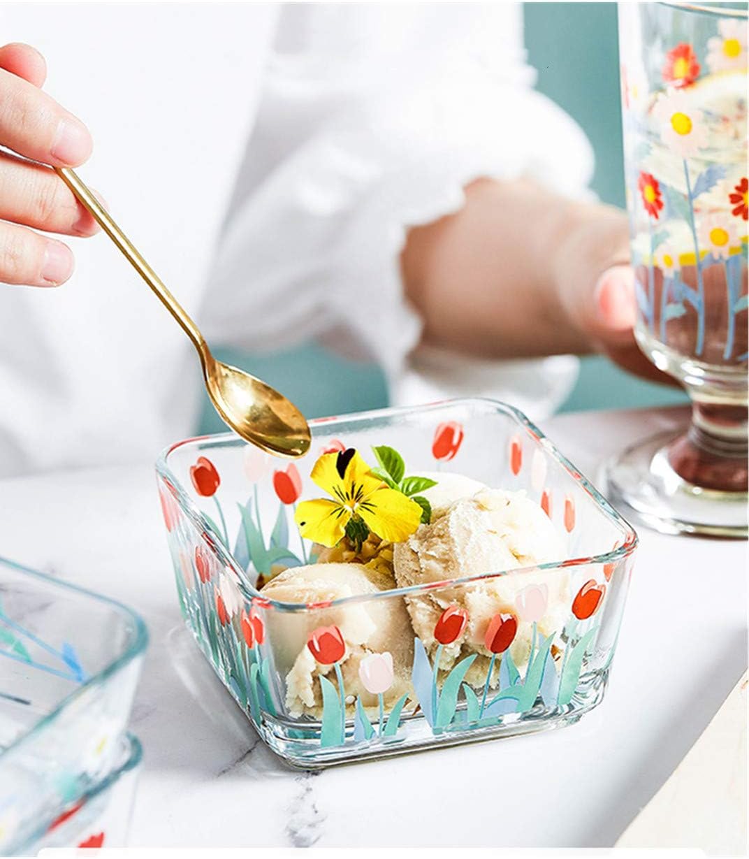 9 OZ Small Flower Candy Dish Floral Candy Bowl Cute Square Tulip Glass Bowl for Snack,Dessert，Fruit,Icecream,Yogurt,Dipping,Mini Clear Serving Bowl