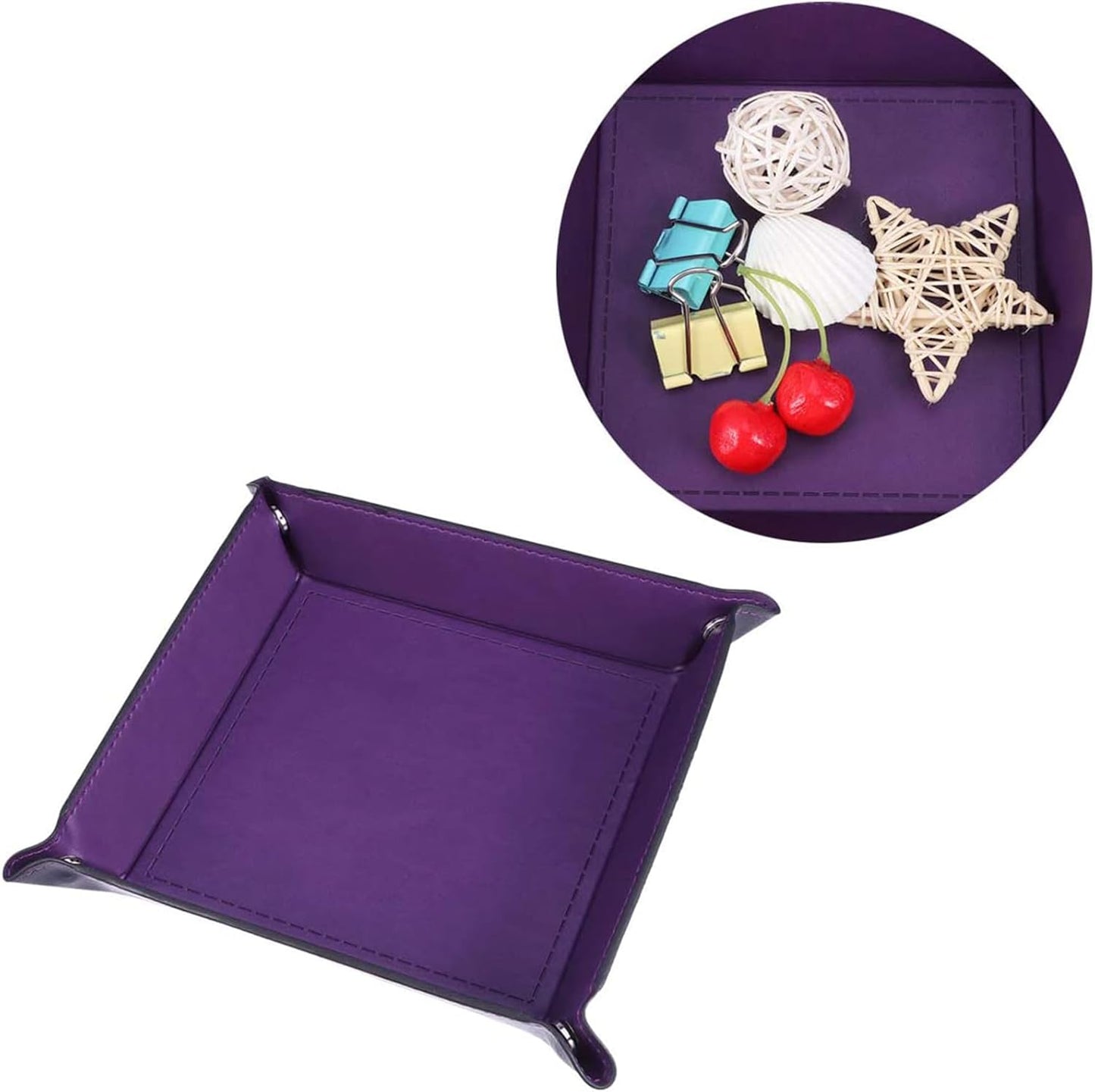 siduater Valet Tray Desktop Storage Organizer – Vegan Leather Catchall Tray Bedside Vanity Tray Nightstand Caddy Holder for Remote Controller, Watch, Keys, Phone, Wallet, Coin, Jewelry, Purple