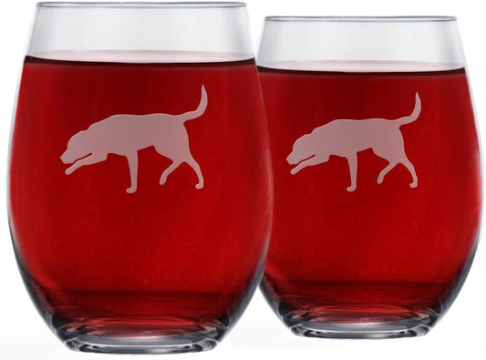 Labrador Retriever Stemless Wine Glasses (Set of 2) | Unique Gift for Dog Lovers | Hand Etched with Breed Name on Bottom
