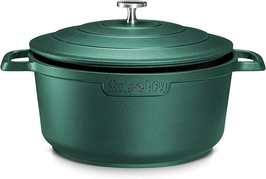 Large Dutch Oven Pot with Lid-7.5QT Cast Aluminum Oven Pot with Two Handles Lightweight for Bread Baking Braising and Roasting(Green)