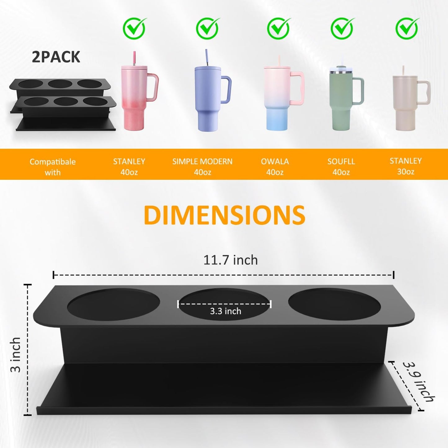 Magnetic Cup Holder for Stanley 30/40 oz Water Bottles-2 Pack, Tumbler Organizer for Stanley Cup, Strong Magnetic Storage Organizer Holder, Flexible Disassembly, for Kitchen, Refrigerator