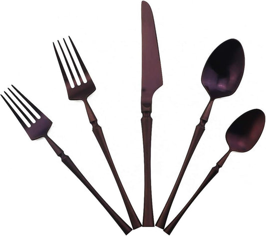 Gugrida Unique & Beautiful Flatware Set - 5 Piece Iridescent Silverware Sets | 18/10 Stainless Steel Reusable Cutlery Set | Purple Utensils Service For 1 with Dessert Fork, Knife, Spoon, Dinner Fork