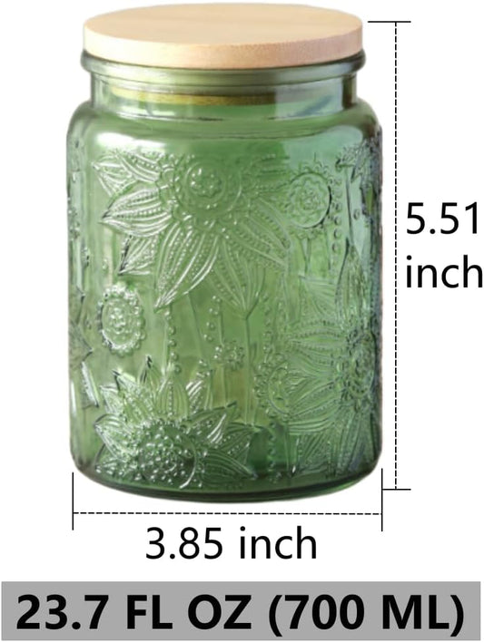 ANSQU Set of 2 Glass Jars with Lids, 23.7 FL OZ Vintage Glass Storage Jars, Cookie Jar Sugar Container for Kitchen Counter, Pantry, Candy Jar with Lid (Green, 2Pack)