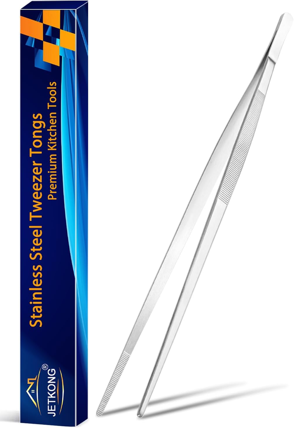 JETKONG 14 Inch Kitchen Tweezers Tongs Extra-Long Cooking Tweezers Stainless Steel Long Food Tweezer