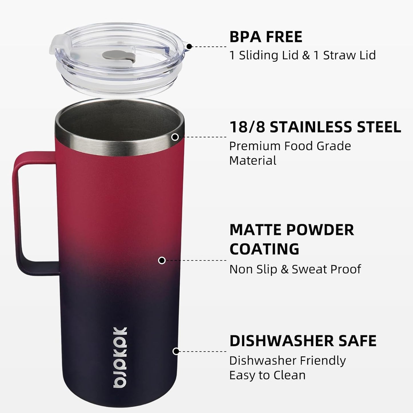 BJPKPK Insulated Coffee Mug with 2 Lids, 32oz Stainless Steel Insulated Tumbler with Handle, Double Wall Vacuum Coffee Cups, BPA Free Travel Mug for Coffee, Tea and Drinks, Charming Red & Blue