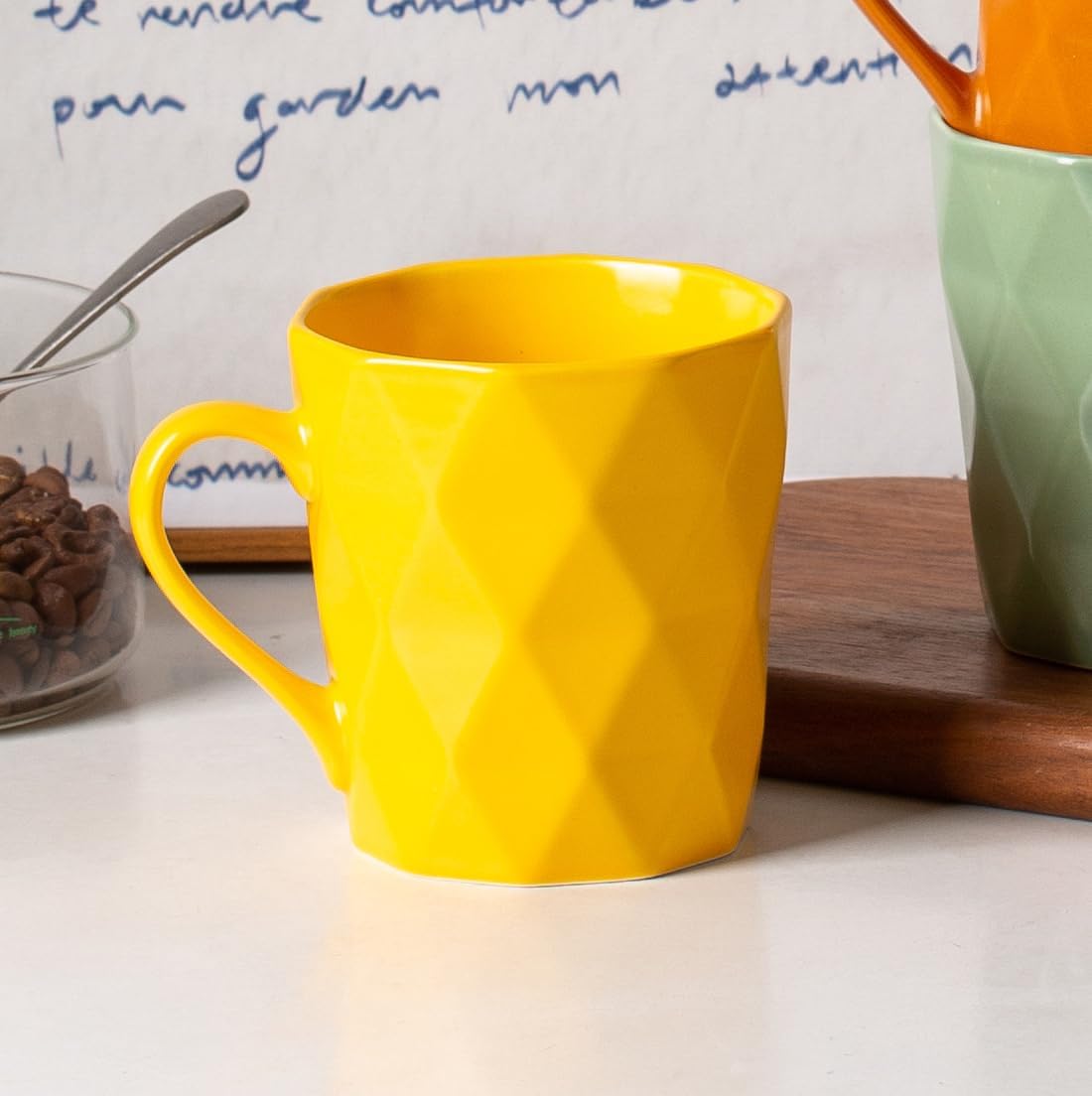 11 Ounce Porcelain Mugs, Set of 6, Tea and Cocoa Mug Set, Matte (Yellow)