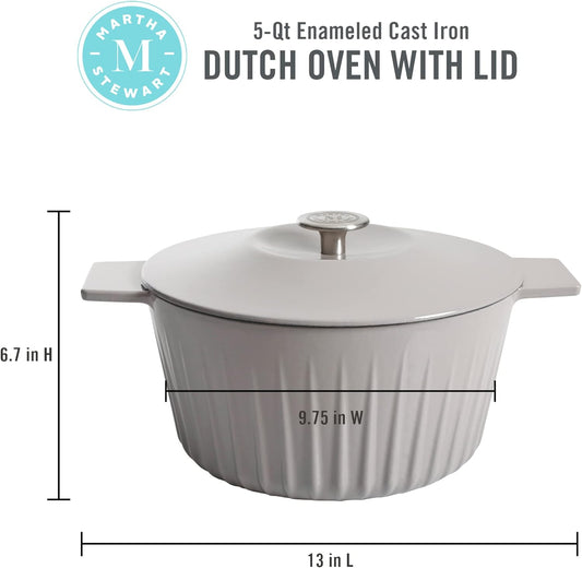Martha Stewart Eastholm 5 QT Enamel Cast Iron Dutch Oven, Grey
