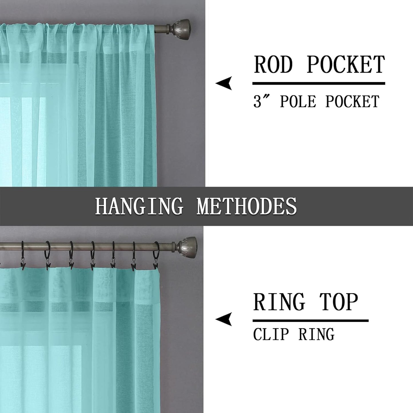 Tollpiz Sheer Curtain Linen Textured Bedroom Curtains Sheer Light Filtering Rod Pocket Voile Curtain for Living Room, 54 x 95 inches Long, Crystal Blue, Set of 2 Panels