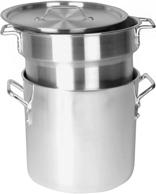 TrueCraftware- 16 Qt. Double Boiler Pot Aluminum with Cover– Heavy Gauge Steam Melting Pot Double Boiler for Chocolate Melting Fondue Candy Cheese Desserts and Specialty Sauces Mirror-Finish