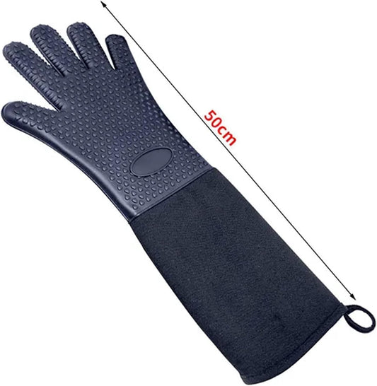 Extra Long Oven Mitts Heat Resistant Cotton Lining Oven Thick Gloves Kitchen Food Service Mittens for Pot Holders Cooking Baking BBQ (19.7 Inch Black -1pair)