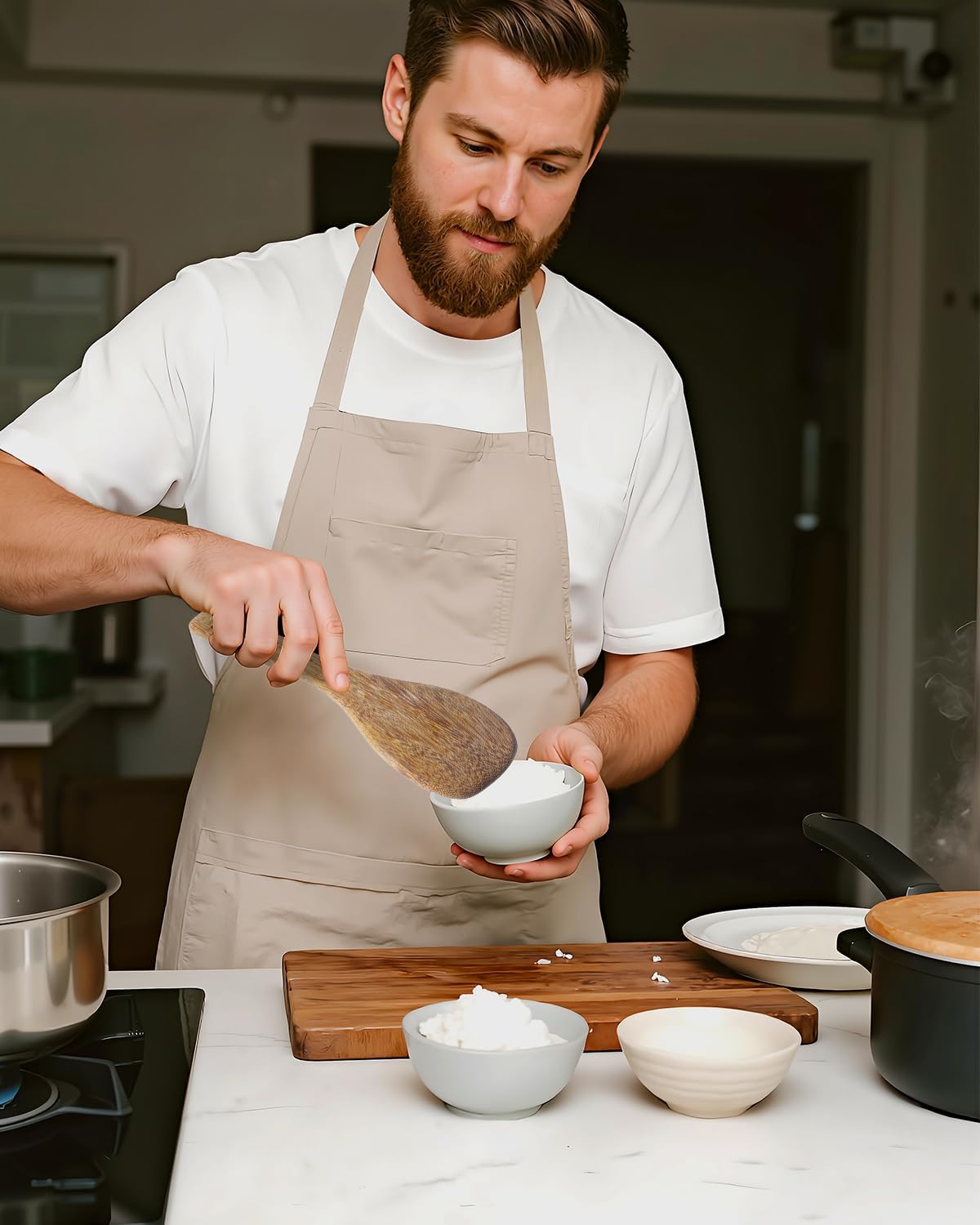 EORTA Set of 3 Wooden Rice Paddles, 8 Inch Rice Spoon Spatula & Scooper for Nonstick Cookware, Small Wooden Utensils for Kitchen Cooking, Slanted/Flat/Curved Food Spatula, 8.26 * 2.75inch