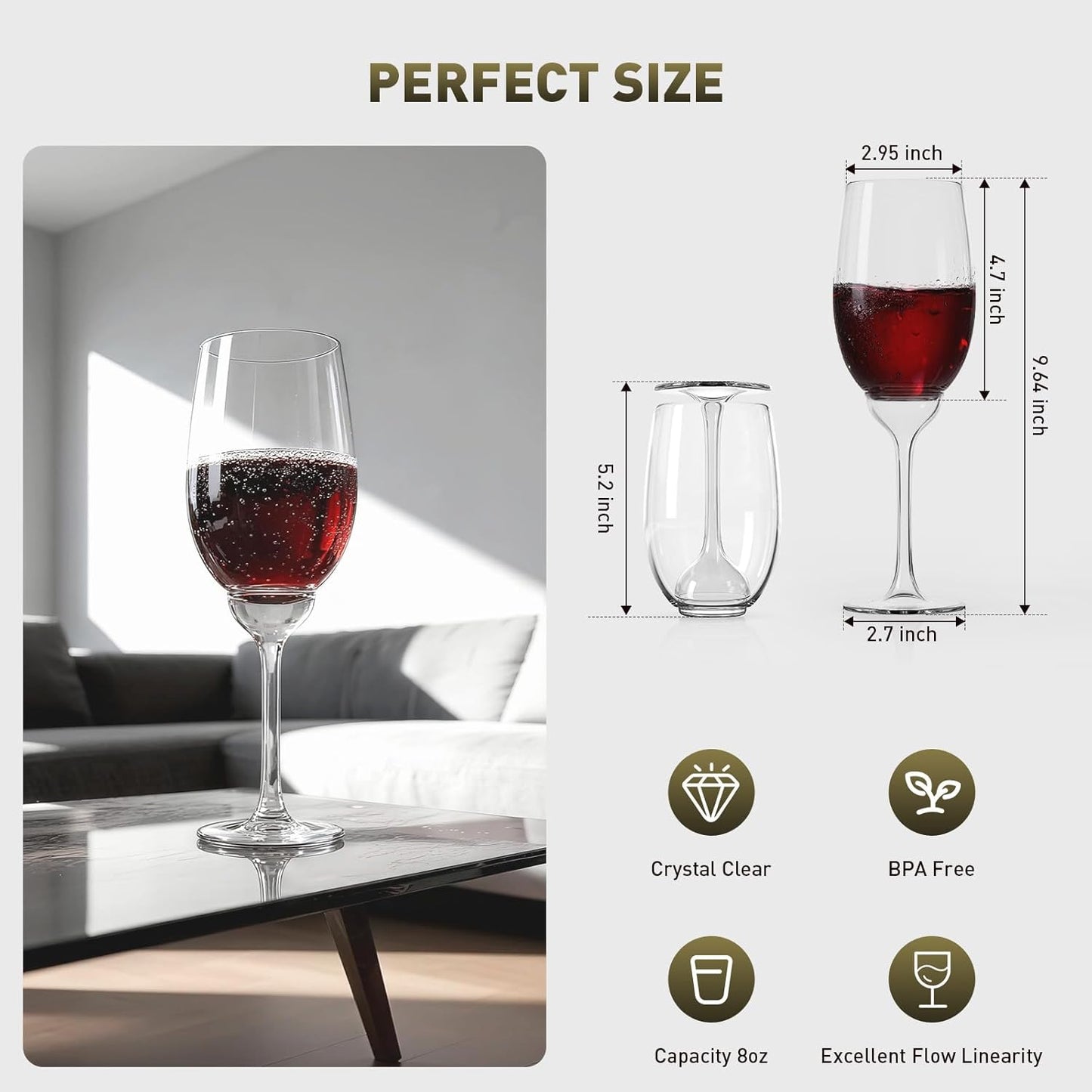 Plastic Wine Glasses Set of 4: 12oz Detachable Drinking Stemless Wine Glass - Reusable Outdoor Portable Shatterproof Wine Tumbler