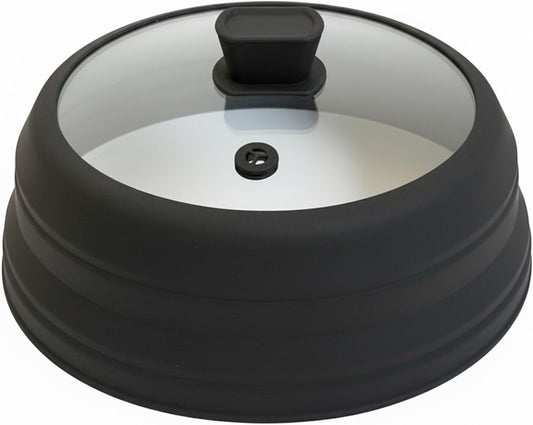 Microwave Splatter Cover for Food Collapsible Glass Microwave Cover Silicone Splatter Guard Dishwasher Safe Splatter Lid for Plates, Bowls, Pots & Stovetop Cooking 11.8" Black