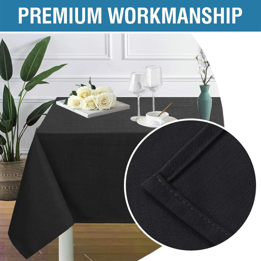 H.VERSAILTEX Linen Textured Table Cloths 54 x 54 Inch Premium Solid Tablecloth Spill-Proof Waterproof Table Cover for Dining Buffet Feature Extra Soft and Thick Fabric Wrinkle Free, Black