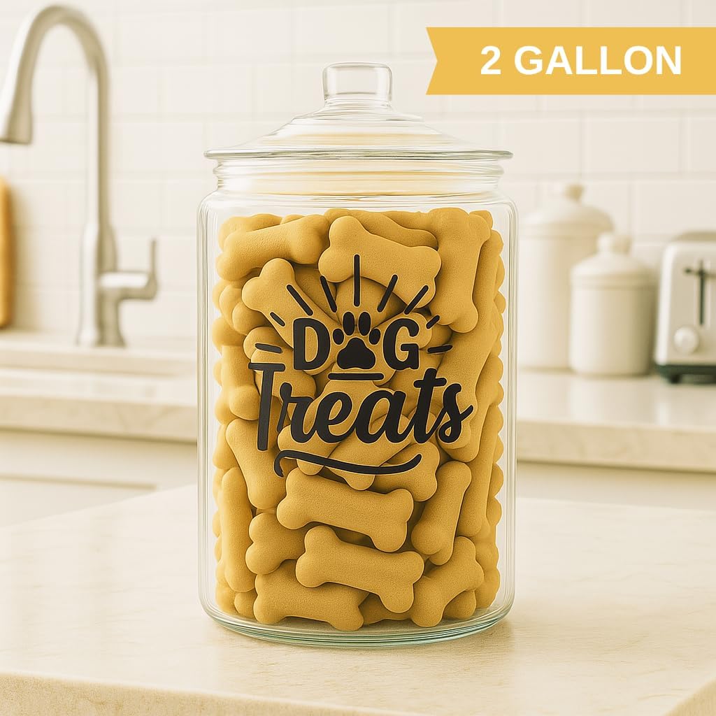 kitchentoolz 2-Gallon Dog Treat Container Airtight – Large Glass Jar for Countertop, Stylish Dog Treats Container & Dog Cookie Jar, Perfect Dachshund Accessories & Dog Treat Storage