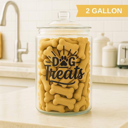 kitchentoolz 2-Gallon Dog Treat Container Airtight – Large Glass Jar for Countertop, Stylish Dog Treats Container & Dog Cookie Jar, Perfect Dachshund Accessories & Dog Treat Storage