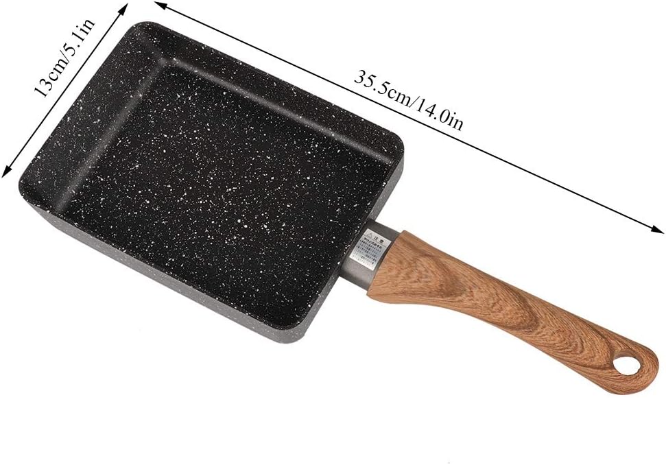Tamagoyaki Japanese Omelette Pan, Egg Pan Skillet, Non-stick Rectangle Square Frying Egg Roll Pan with Wood Handle Aluminum Cookware for Cooking