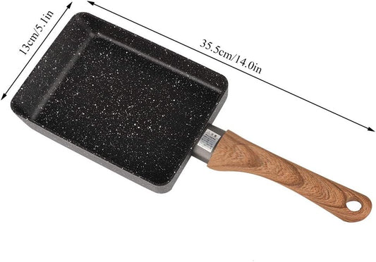Tamagoyaki Japanese Omelette Pan, Egg Pan Skillet, Non-stick Rectangle Square Frying Egg Roll Pan with Wood Handle Aluminum Cookware for Cooking