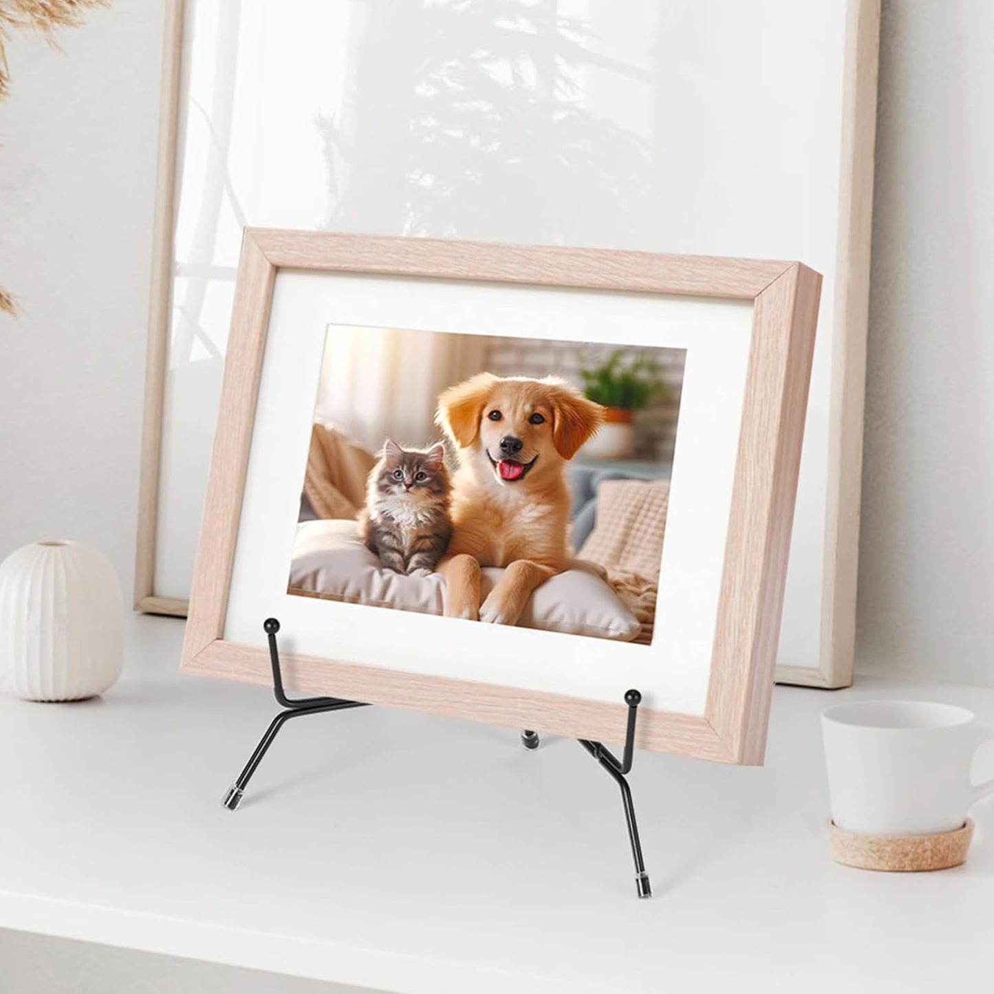 2 Pack Improved Anti-Slip Plate Stands, 8 Inch Black Iron Display Stands for Frames, Pictures, Books, Artworks
